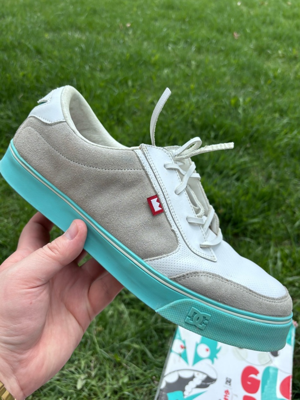 DC Low-Top Skate Shoe in Beige, White & Turquoise